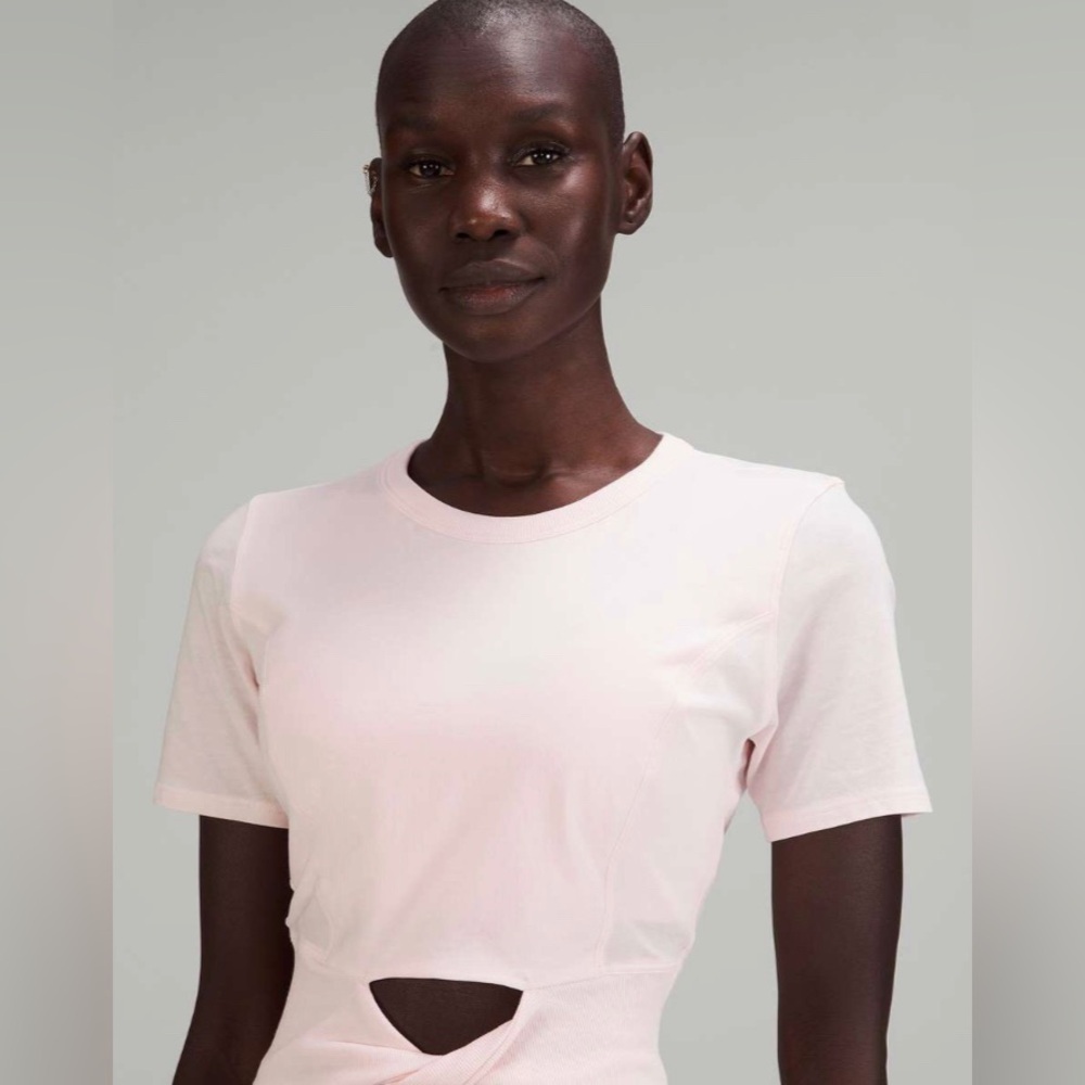 NWT Lululemon Cropped Cotton Ribbed-Band T-Shirt Strawberry Milkshake Sz 6